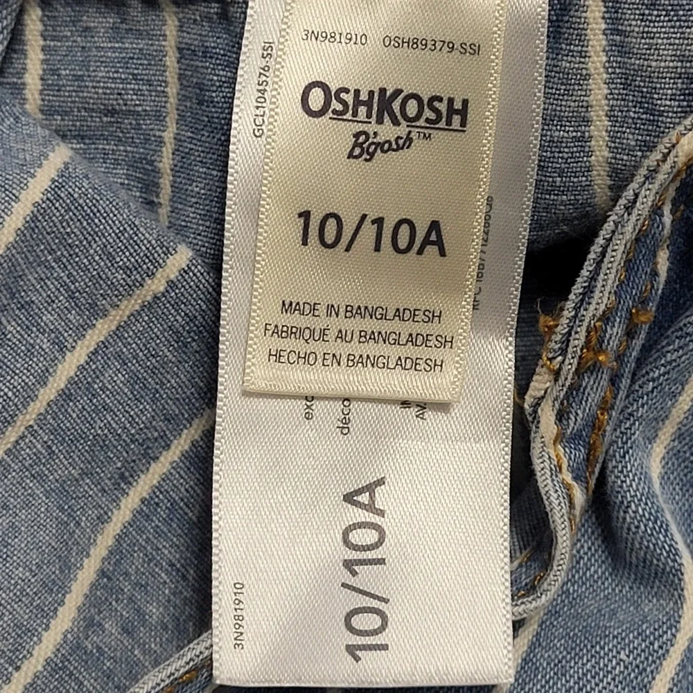 OshKosh‎ Bgosh Girls Blue White Striped Denim Vestbak Overalls Dress Size 10